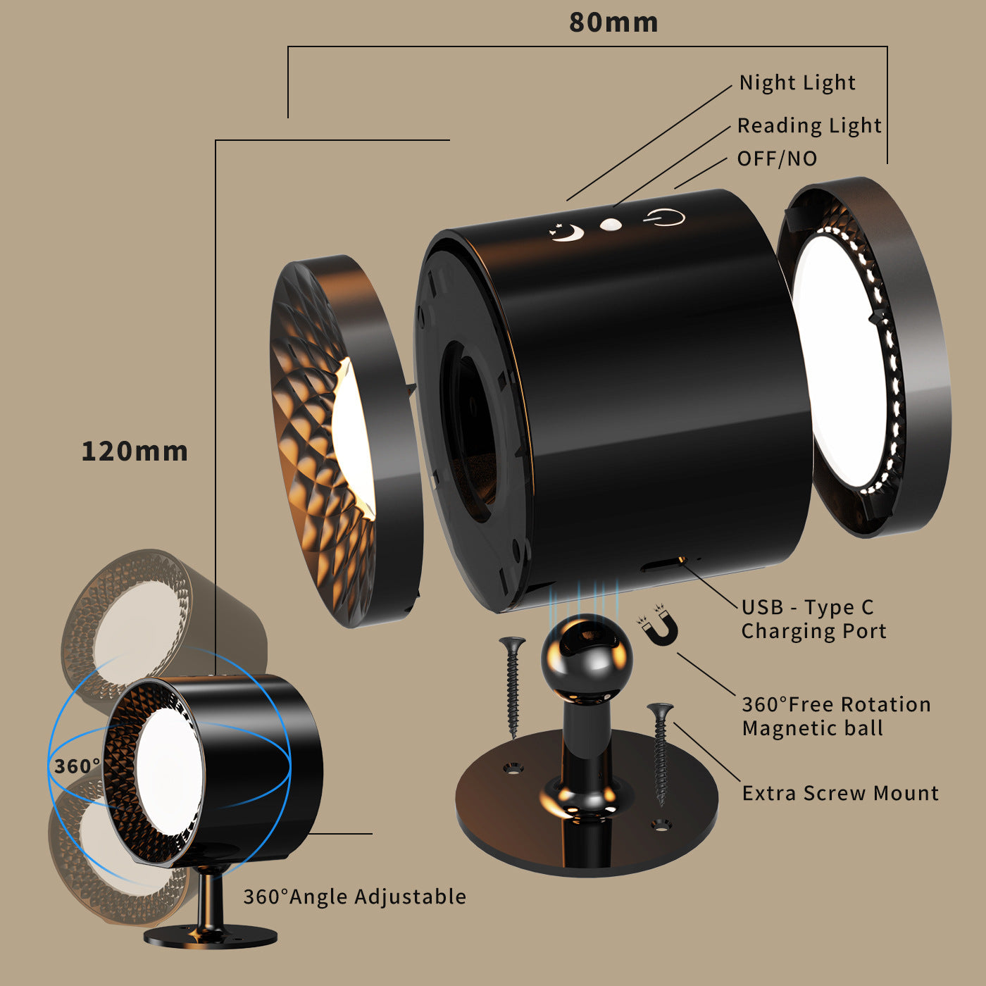 Touch Control LED Wall Light Rechargeable