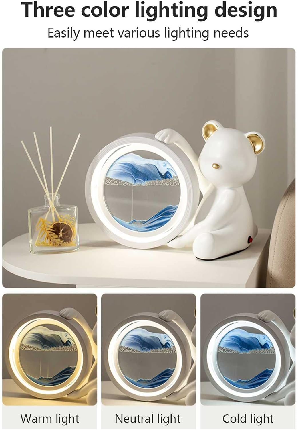 Cartoon Bear Moving Sand Art Table Lamp